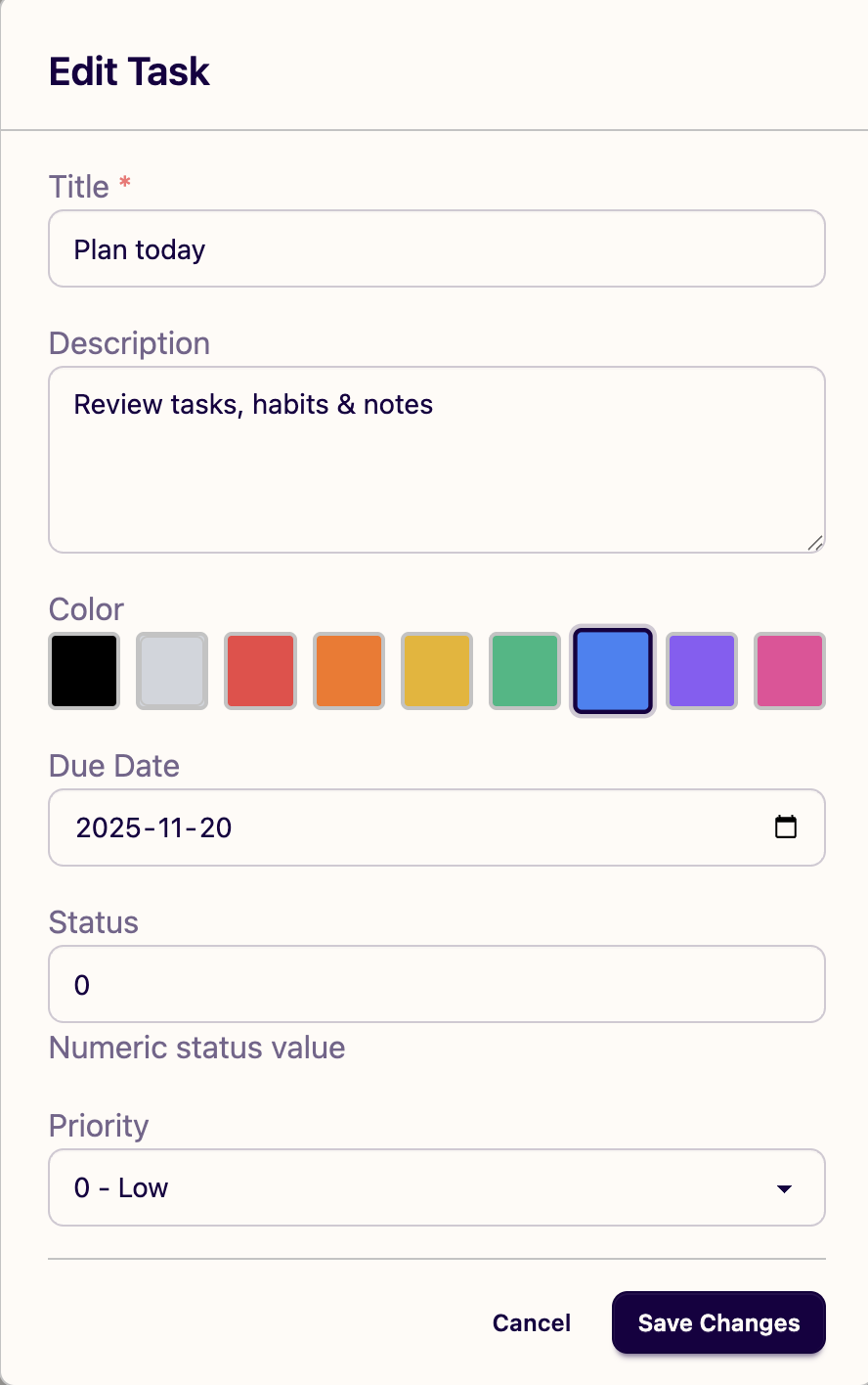 Navday edit task modal